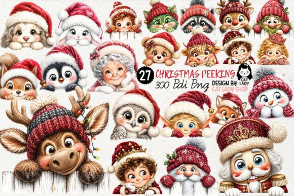 Cute Christmas Peeking Clipart PNG