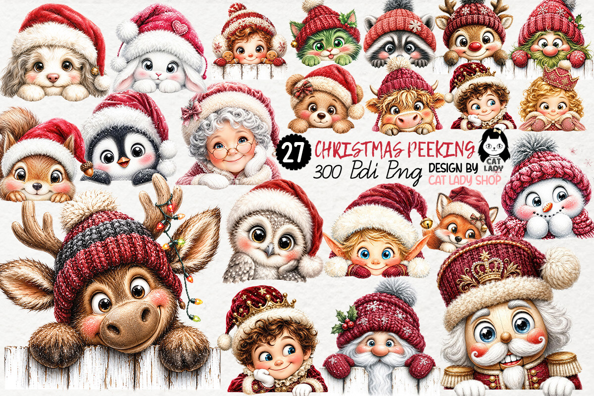 Cute Christmas Peeking Clipart PNG