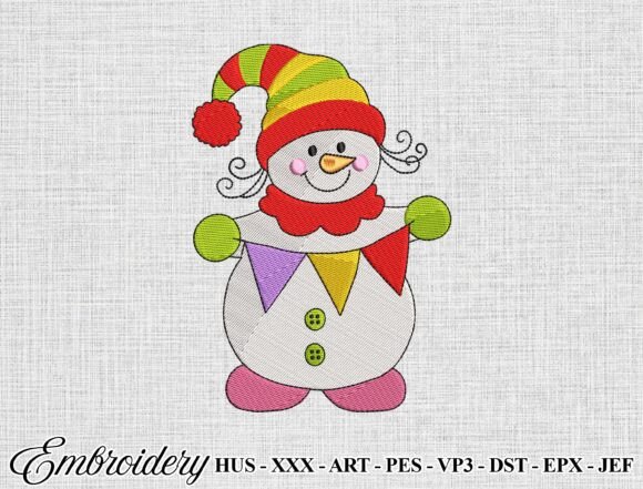 Cute Christmas Snowman Embroidery Design