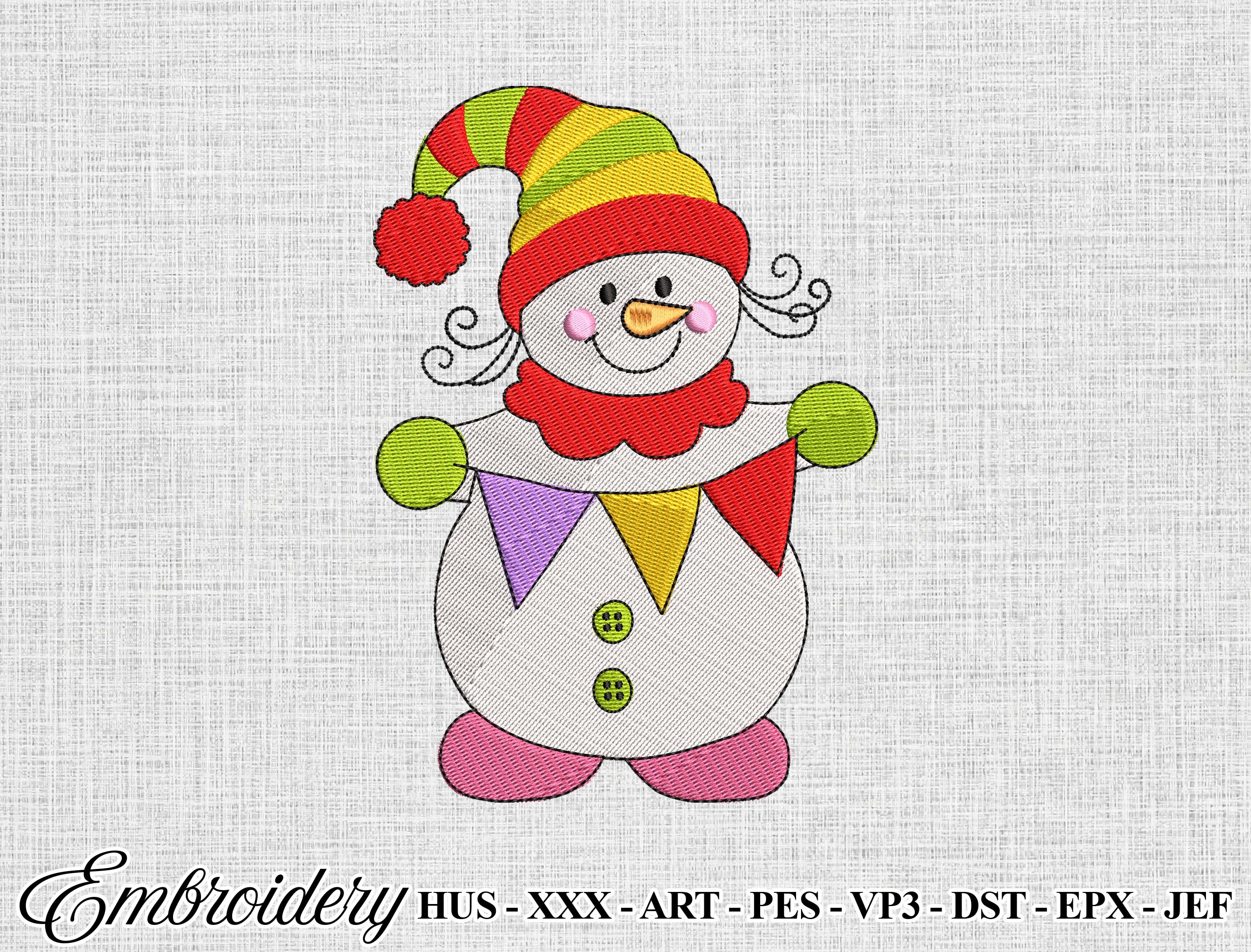Cute Christmas Snowman Embroidery Design