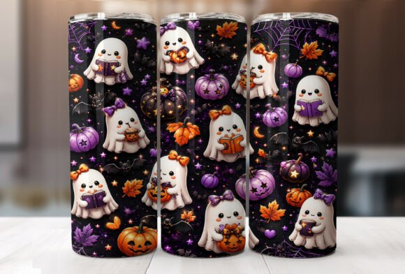 Cute Ghost Halloween Tumbler Wrap PNG