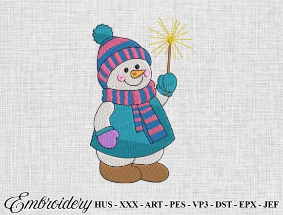 Cute Winter Snowman Embroidery Design