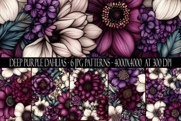 Deep Purple Dahlia Flower Patterns