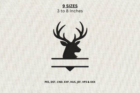 Deer Head Split Monogram Embroidery File