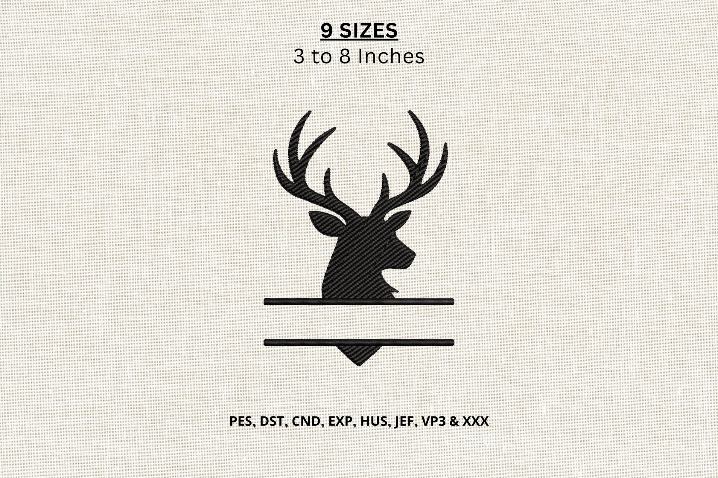 Deer Head Split Monogram Embroidery File