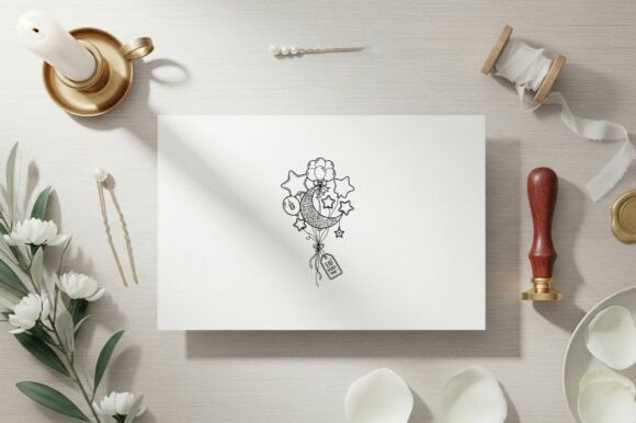 Eid Mubarak Balloon Stars Coloring Page