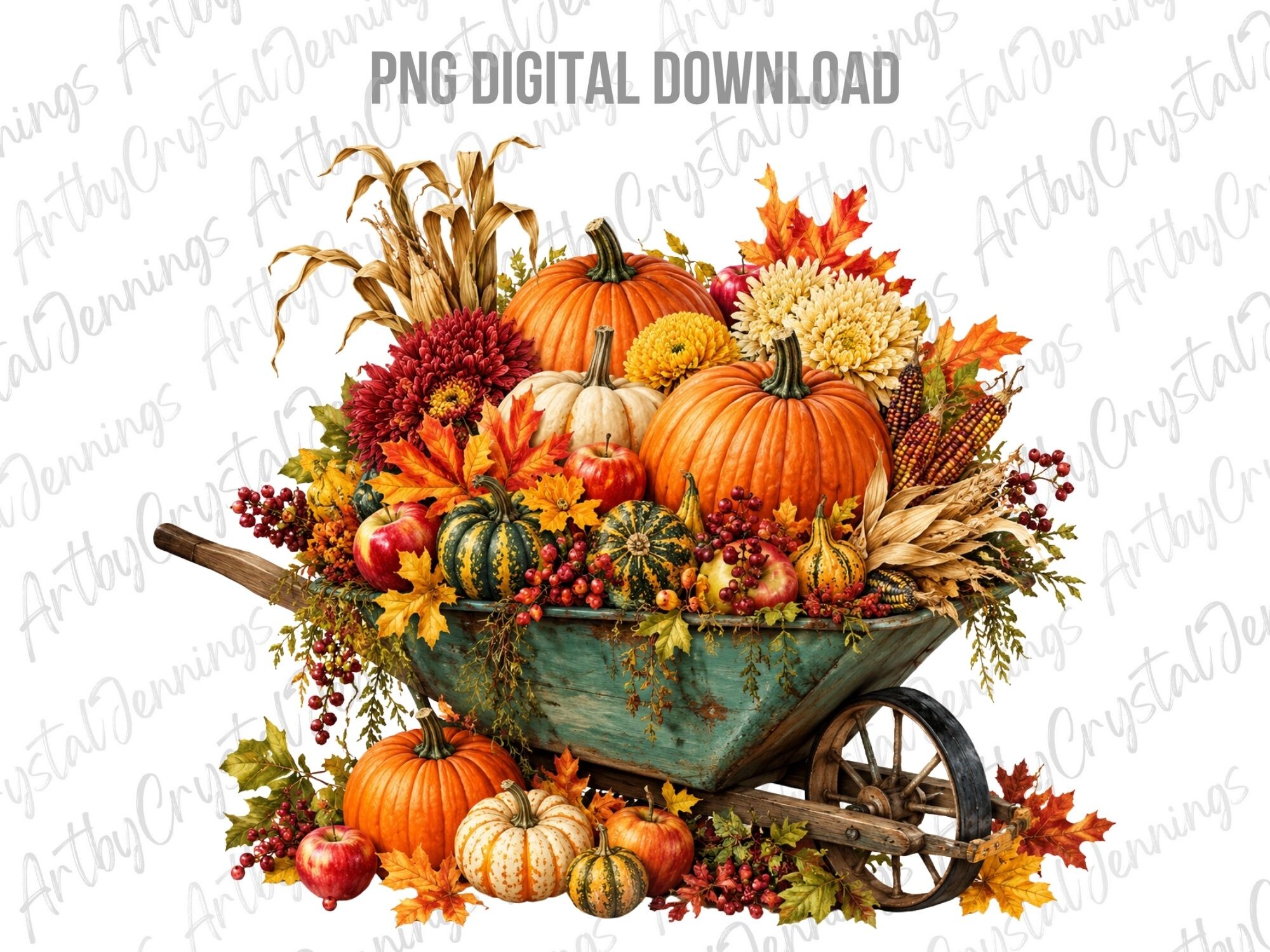 Fall Wheelbarrow Pumpkin Harvest PNG