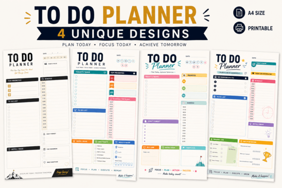 Four to-Do Planner Templates PNG