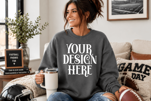 Gildan 18000 Sweatshirt Football Mockup