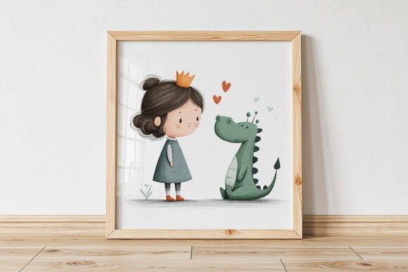 Girl & Dinosaur Art, Watercolor Nursery