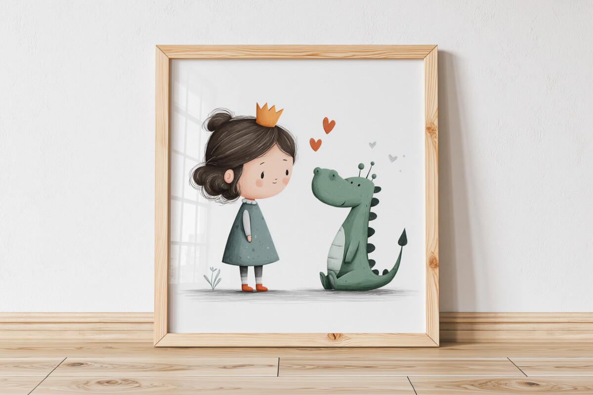 Girl & Dinosaur Art, Watercolor Nursery