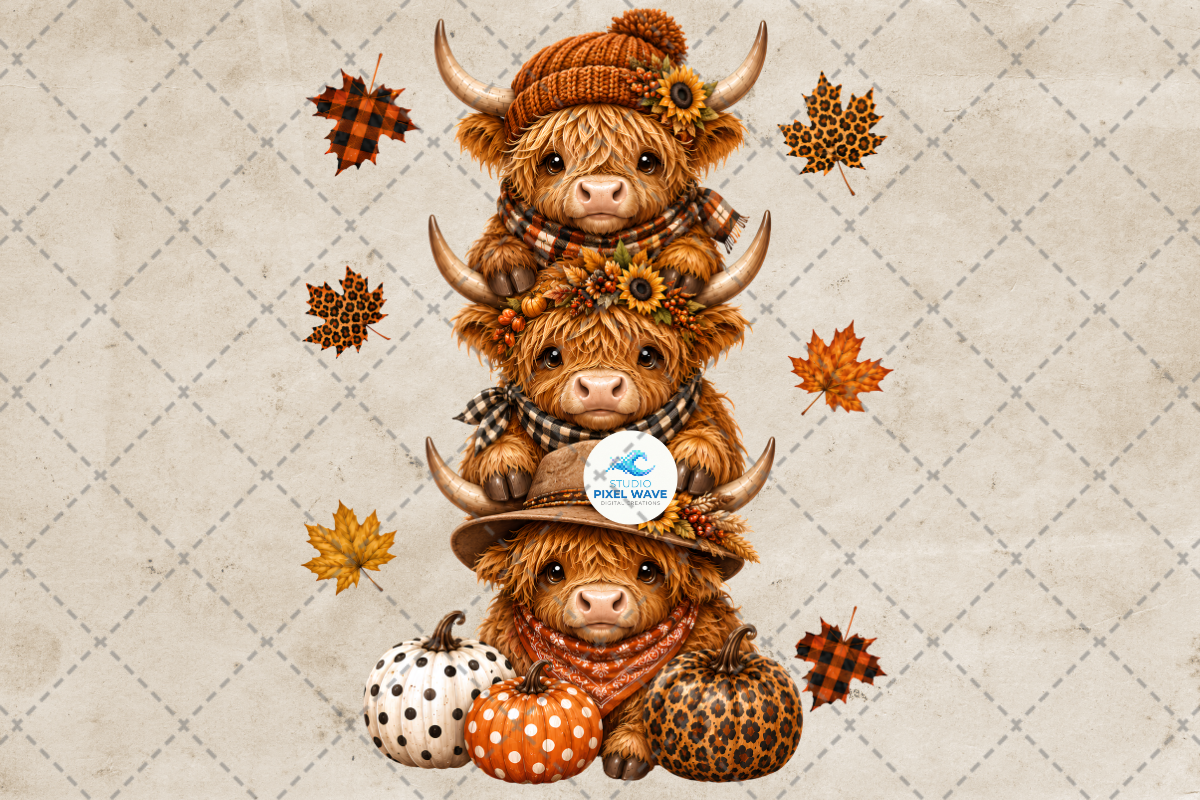 Highland Cow Fall Autumn Pumpkins Png
