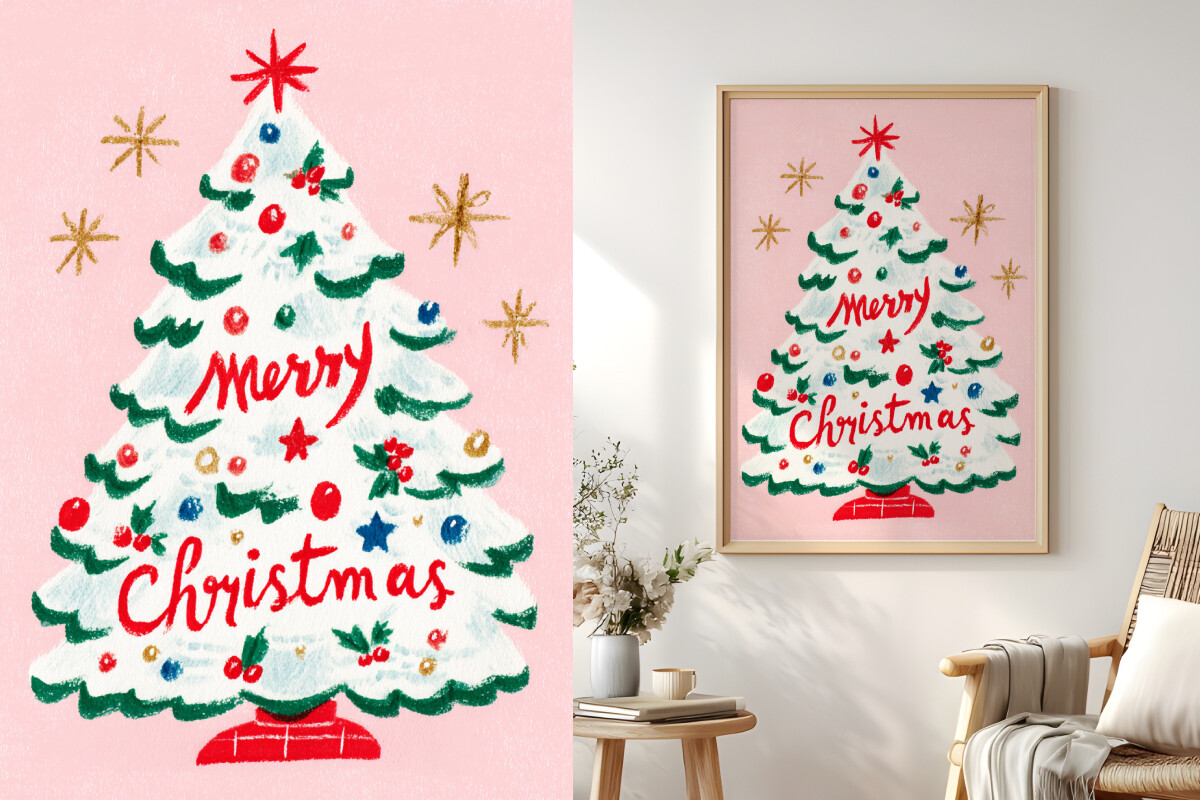 Merry Christmas Lettering Tree Card