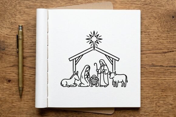 Nativity Scene Coloring Page