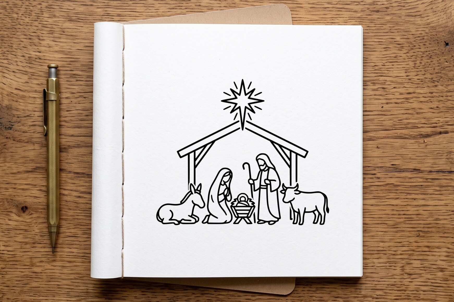 Nativity Scene Coloring Page