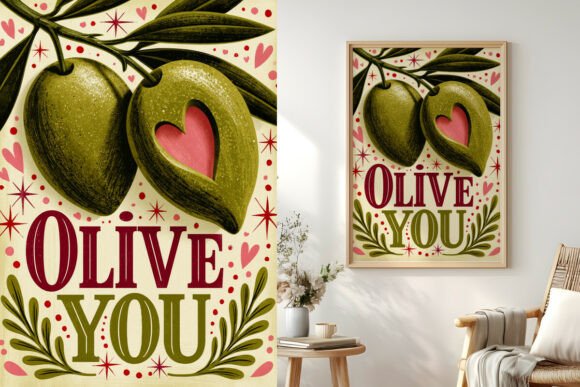 Olive You Lettering Love Print