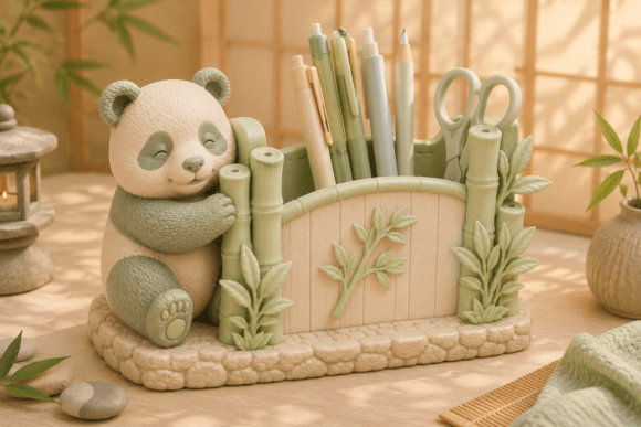Panda Bamboo Desk Organizer 3D Print Model STL File - Image 1