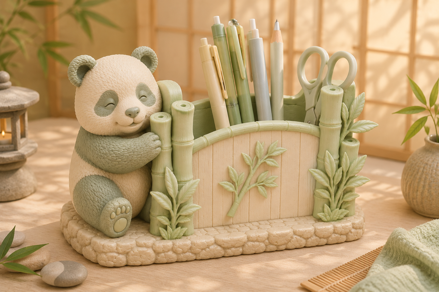 Panda Bamboo Desk Organizer 3D Print Model STL File - Image 3