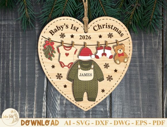 Personalized Baby Christmas Ornament SVG laser cut file
