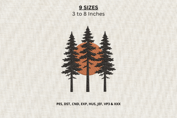 Pine Forest Sunset Machine Embroidery
