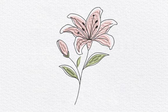 Pink Lily Flower Embroidery Design