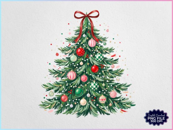 Preppy Coquette Christmas Tree PNG