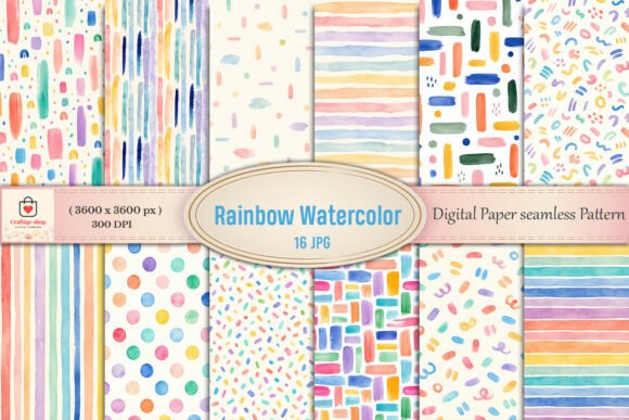 Rainbow Watercolor Seamless Patterns