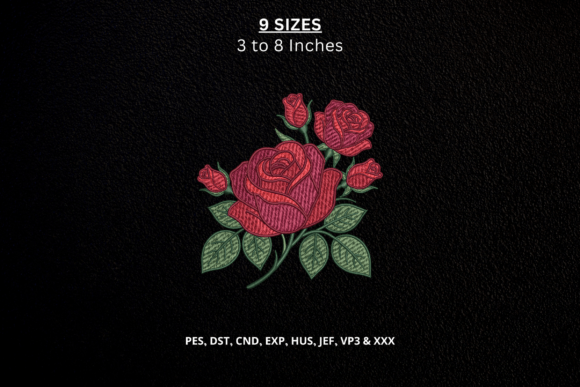 Red Rose Bouquet Machine Embroidery