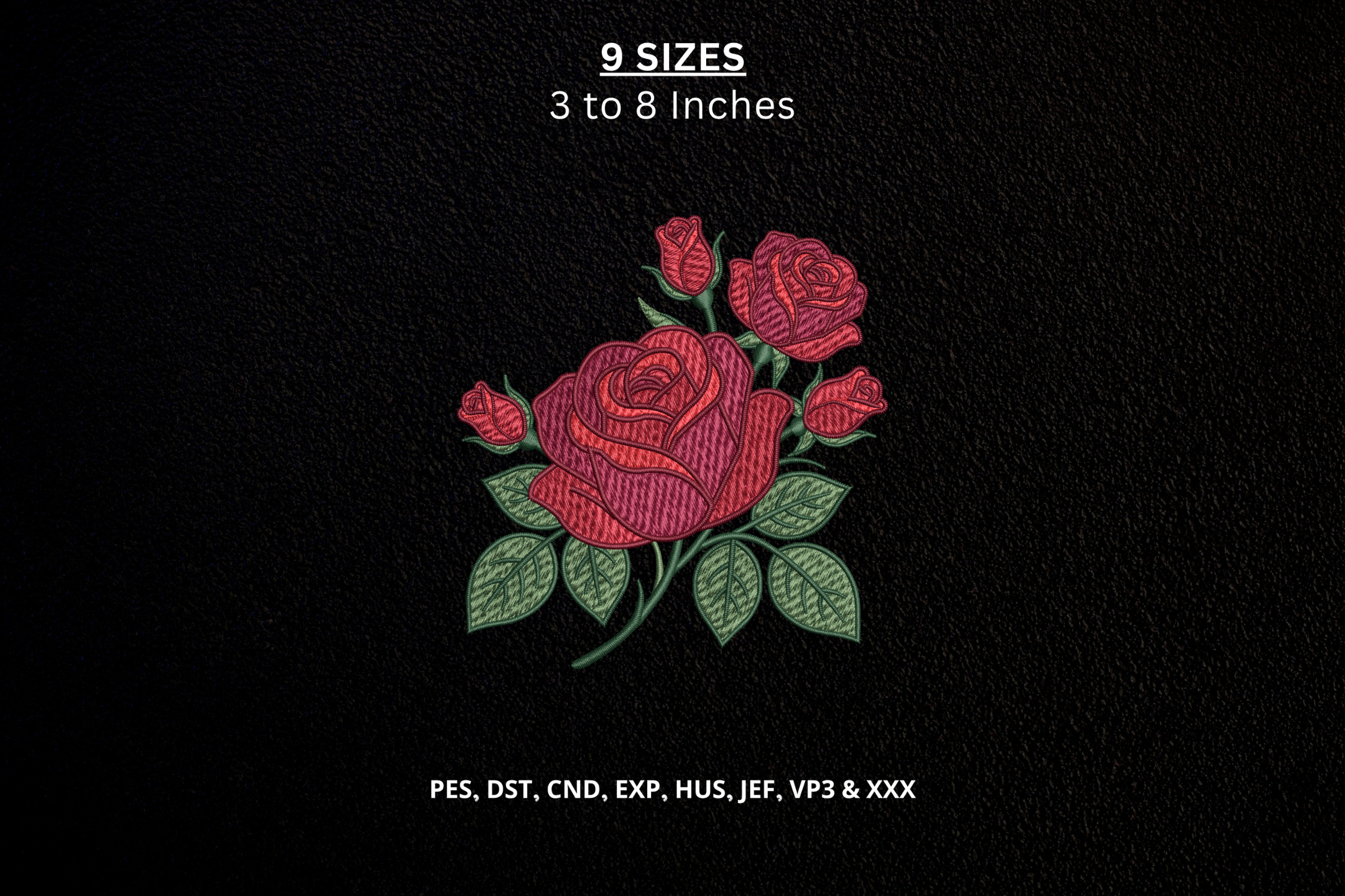 Red Rose Bouquet Machine Embroidery