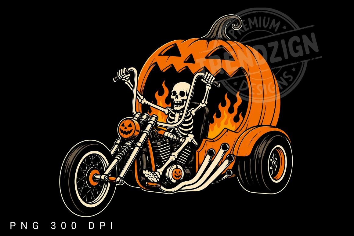 Skeleton Pumpkin Hot Rod Png Halloween