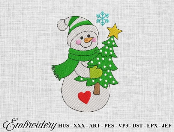 Snowman Christmas Tree Embroidery Design