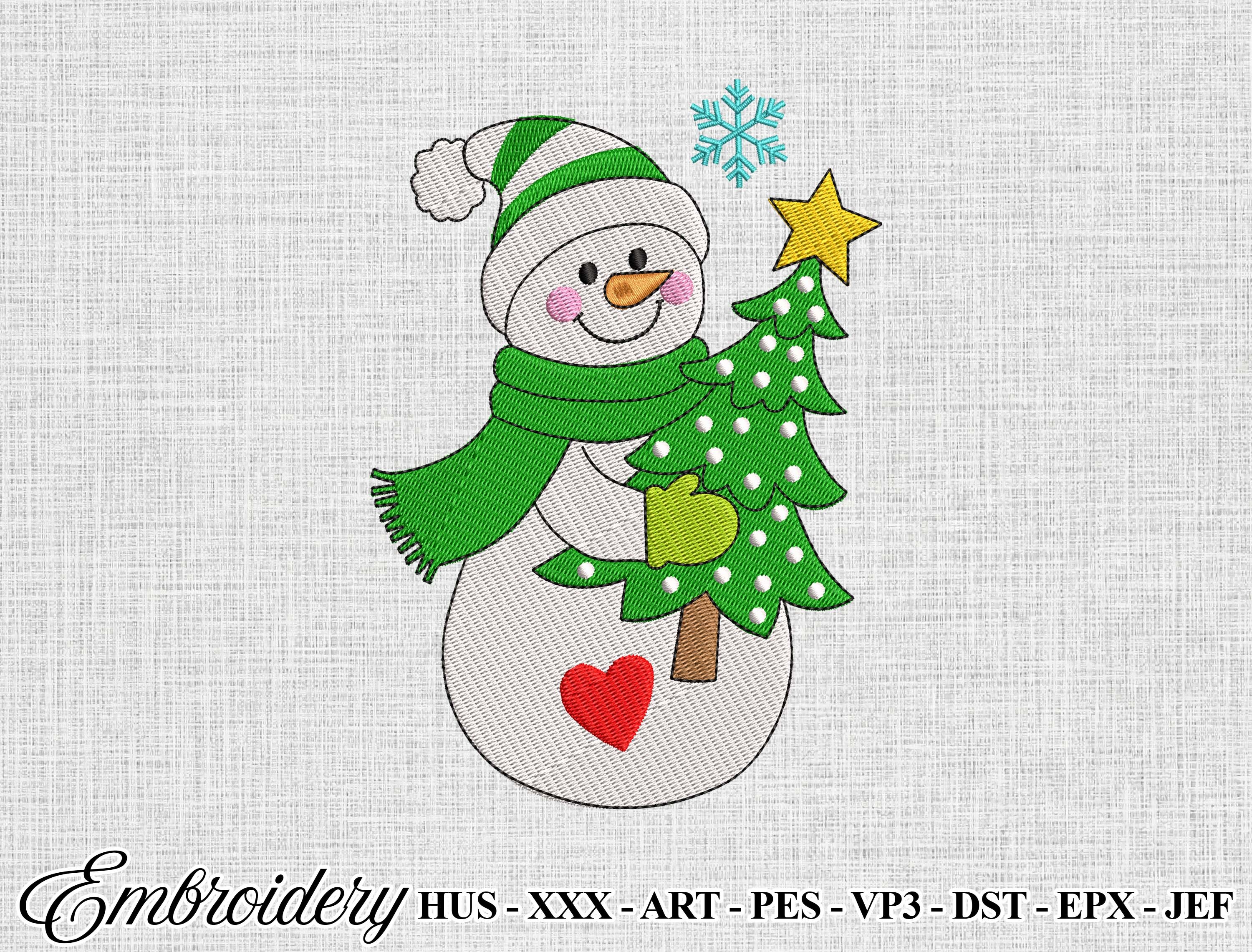 Snowman Christmas Tree Embroidery Design