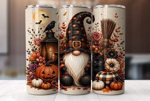 Spooky Halloween Gnome Tumbler Wrap PNG