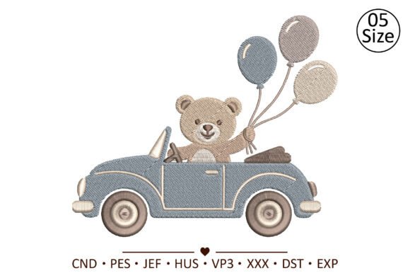 Teddy Bear Car Machine Embroidery