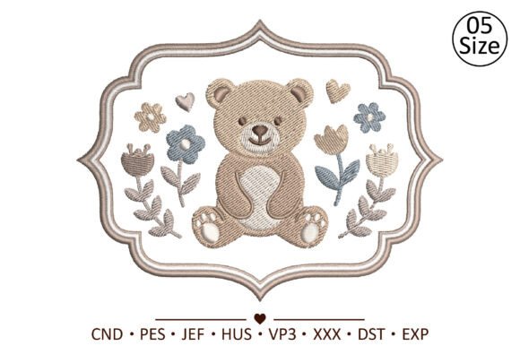 Teddy Bear Floral Frame Embroidery
