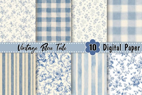 Vintage Blue Toile Digital Paper