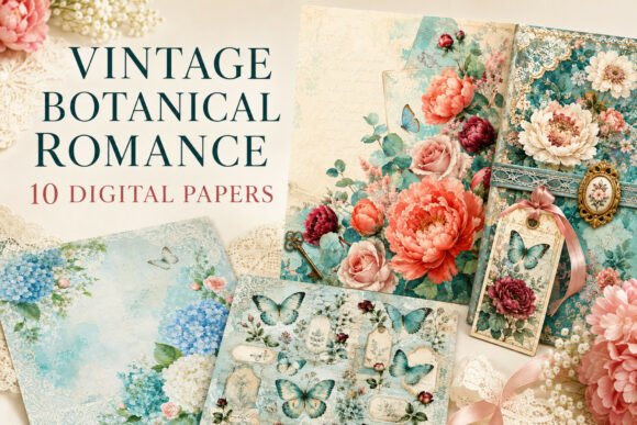 Vintage Botanical Romance Digital Papers