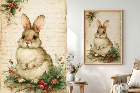 Vintage Rabbit on Aged Letter Paper