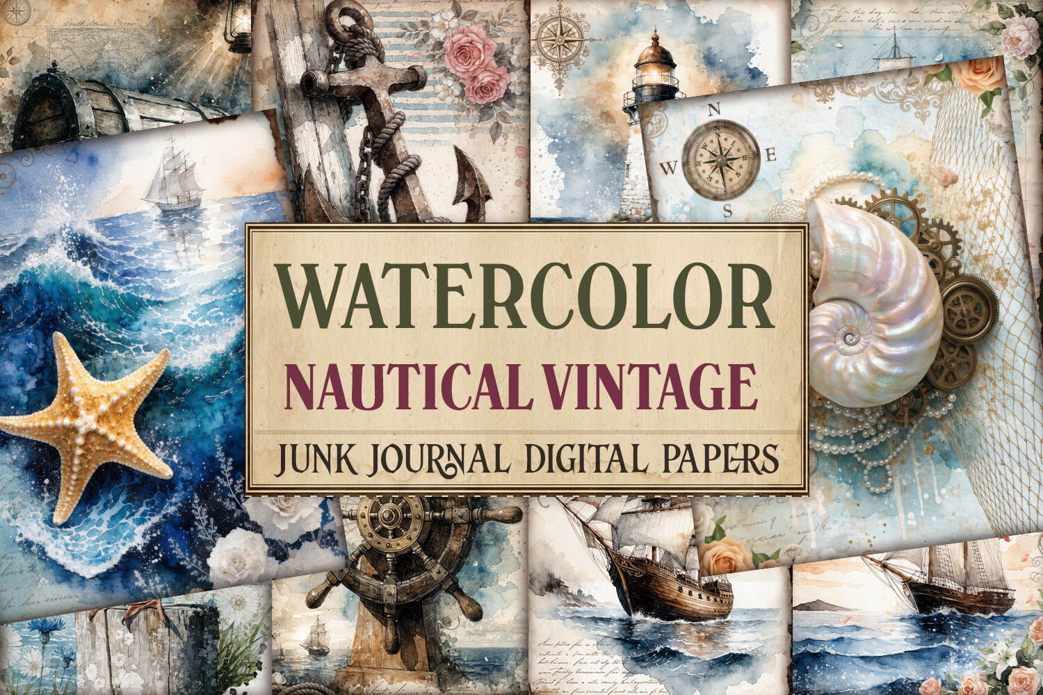 Watercolor Nautical Vintage Junk Journal
