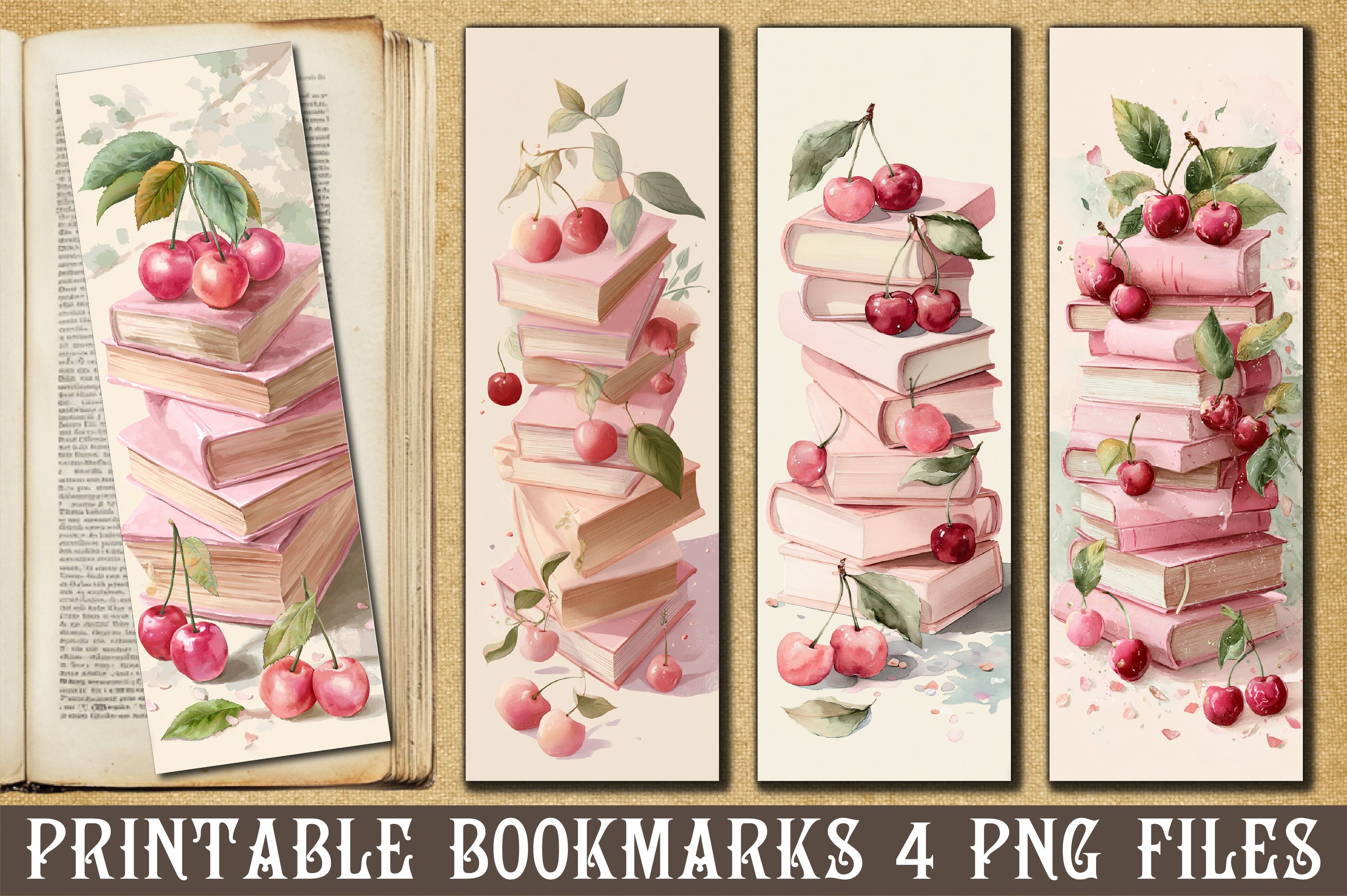 Watercolor Pink Book Stack Bookmark