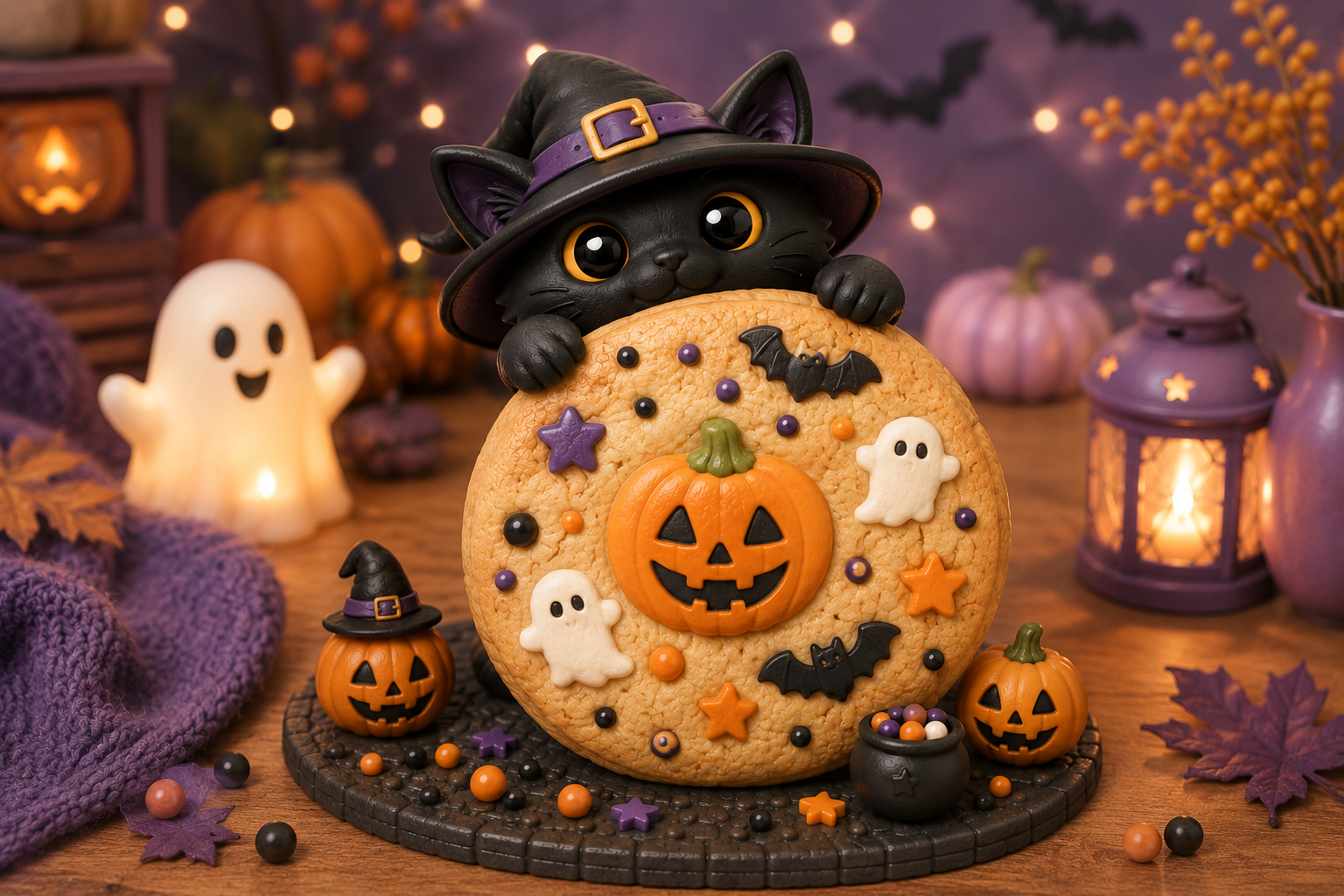Witch Cat Pumpkin Cookie 3D Model - Halloween Decor STL - Image 3