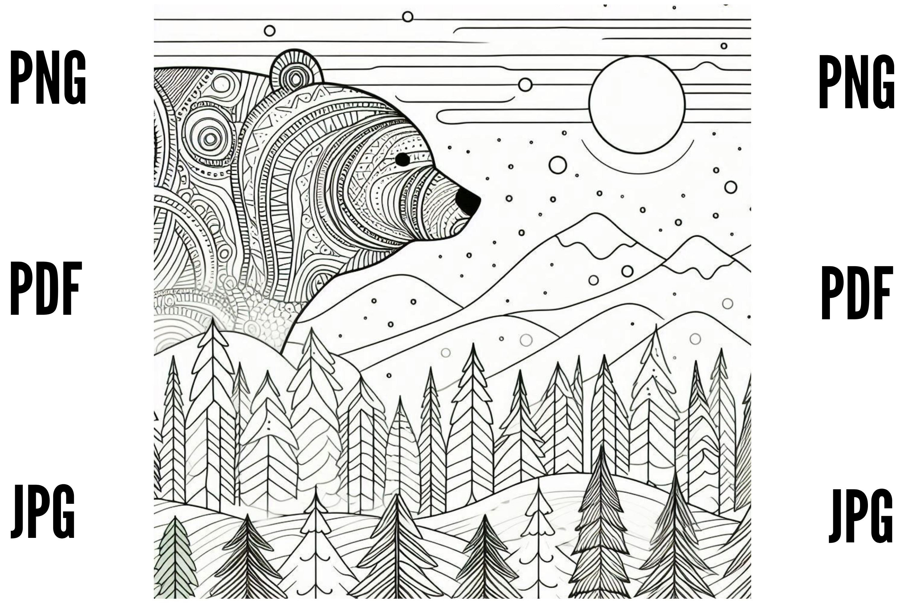 Zentangle Bear Coloring Page for Adults