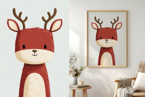 Baby Reindeer Portrait, Xmas Nursery Art
