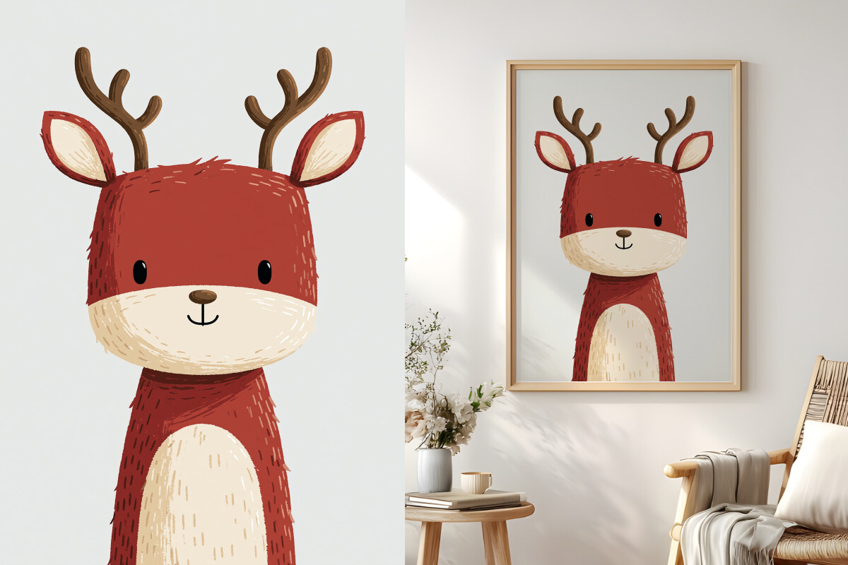 Baby Reindeer Portrait, Xmas Nursery Art