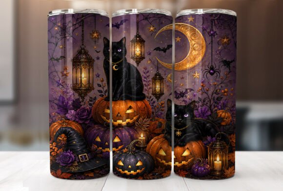 Black Cat Halloween Tumbler Sublimation
