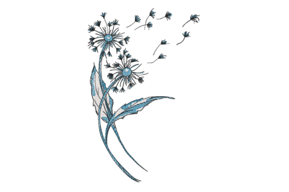 Blue Dandelion Floral Sketch Botanical