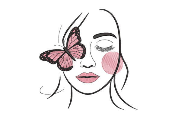 Butterfly Beauty Woman Face Line Art