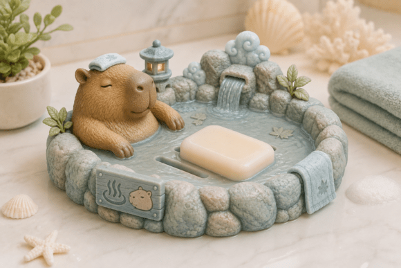 Capybara Hot Spring Soap Dish STL - Cute 3D Printable Bathroom Decor - Image 1