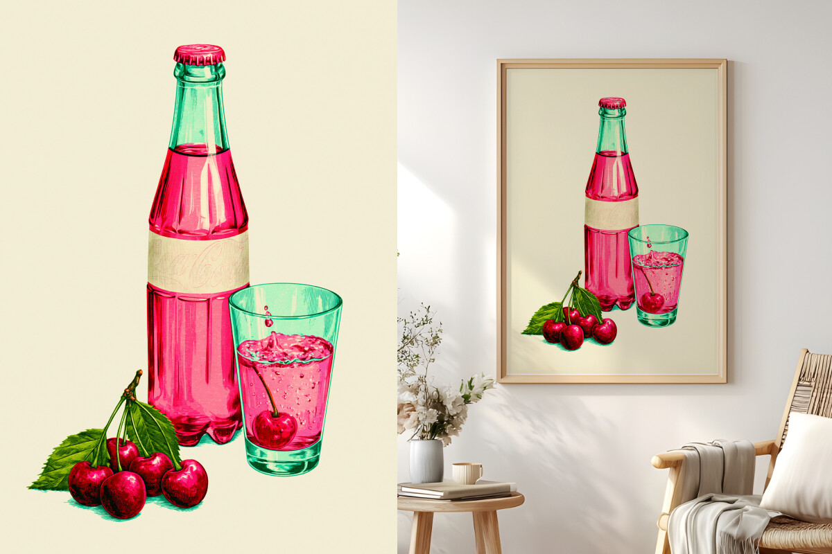 Cherry Soda Vintage Graphic, Retro Art