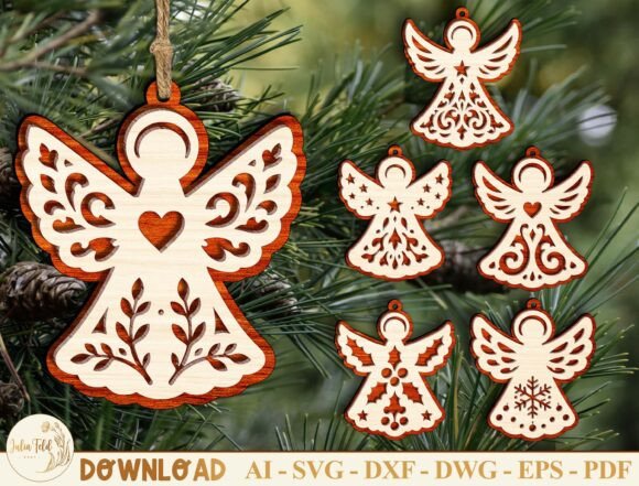 Christmas Angel Ornament SVG Bundle (Design 1) laser cut file